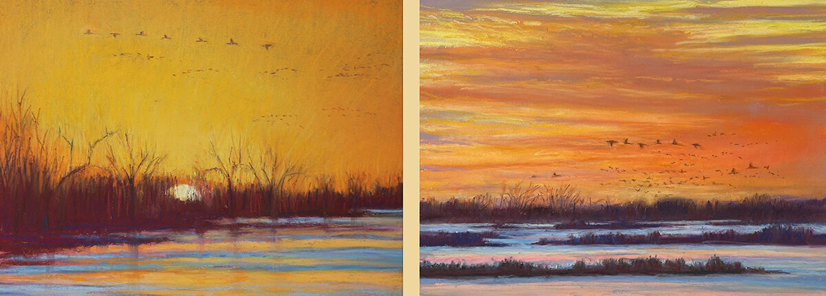 Crane Sunsets Diptych