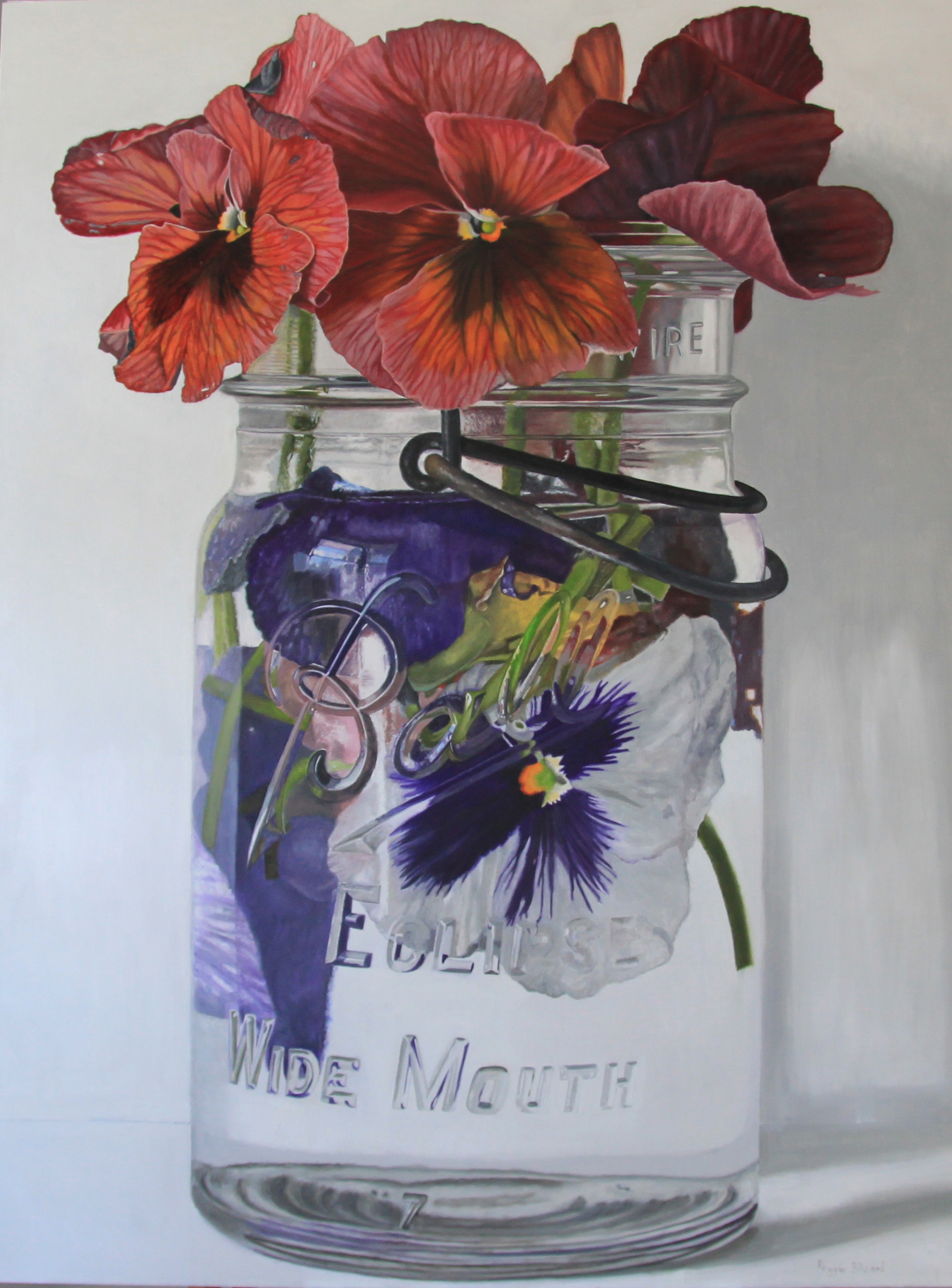 Peggie Blizard, Pansies in a Jar, oil on panel, 48x36", $14,600.