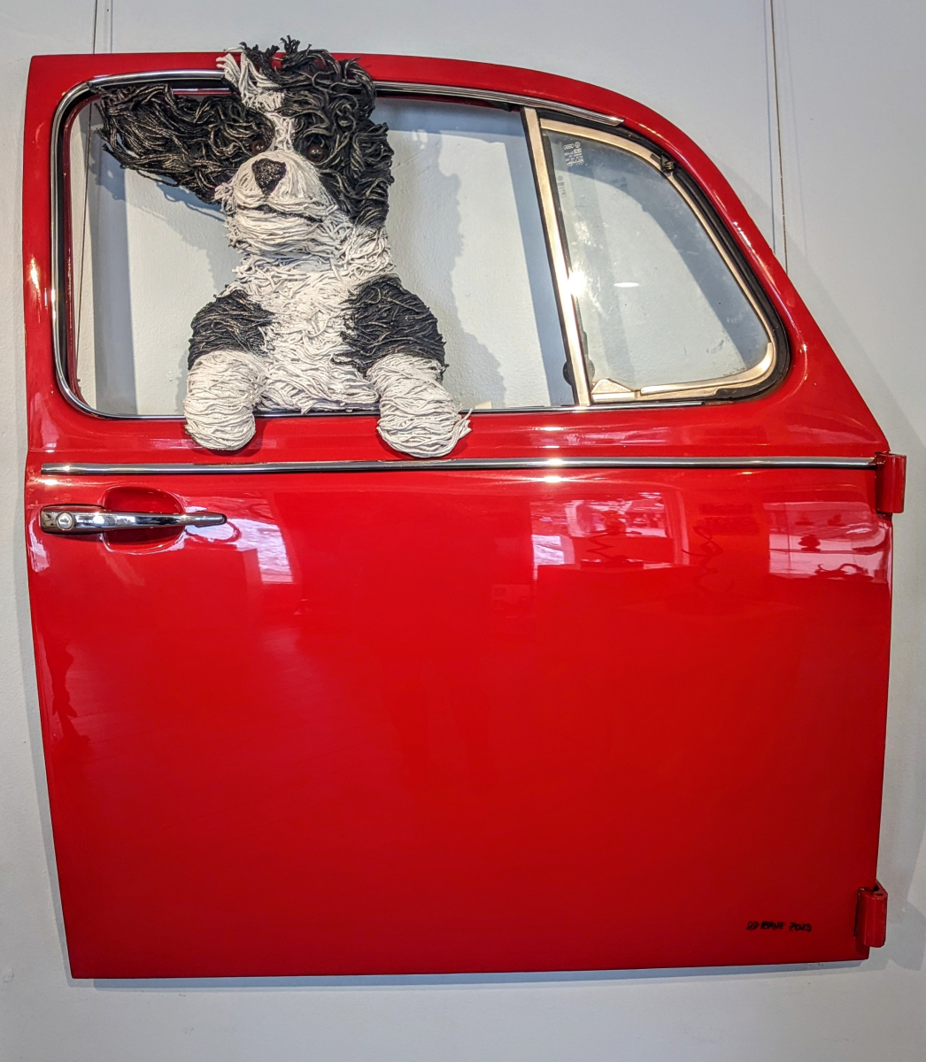 Sheepdog in Red VW Door
