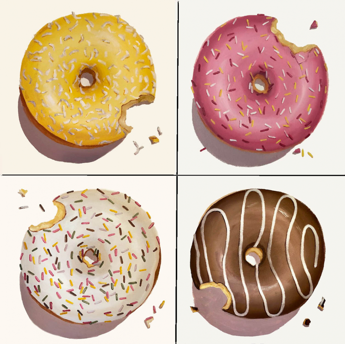 4 12"x12'" commissioned donuts