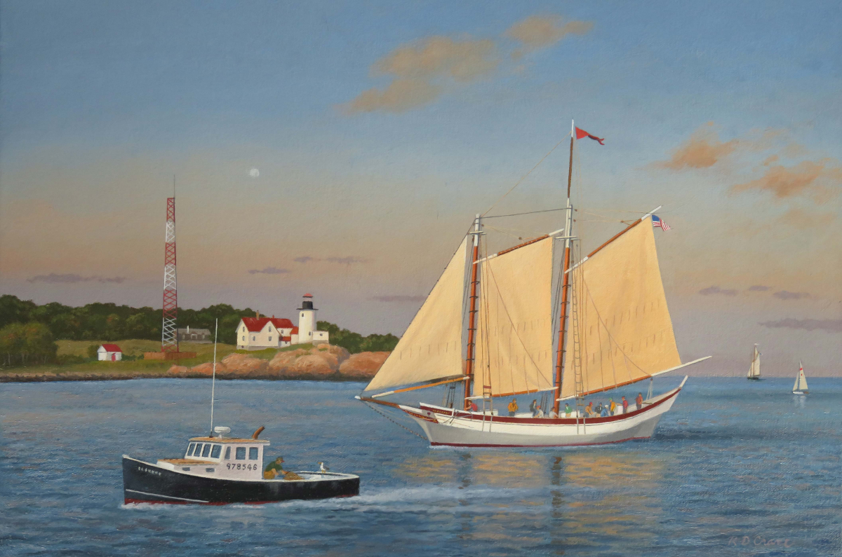Returning at Sunset - Schooner "Ardelle" and Lobster Boat off Eastern Point