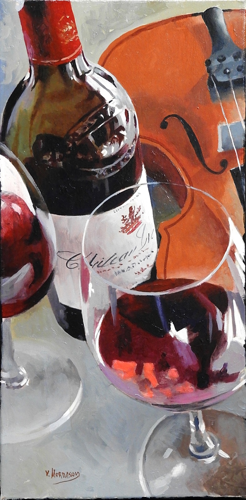 Glass of wine and violin
