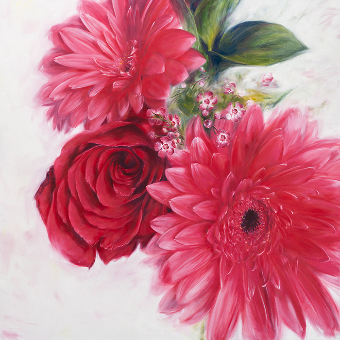 Red Gerbera Daisies and a Rose