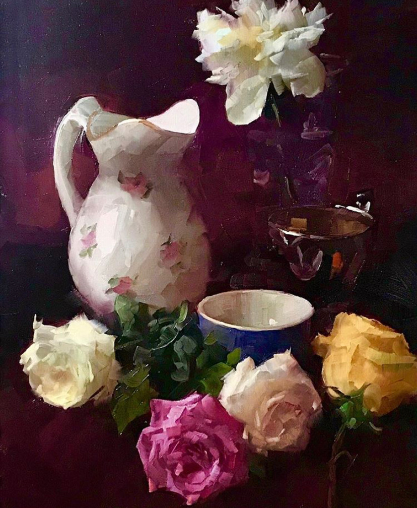 Roses with Antique Pitcher