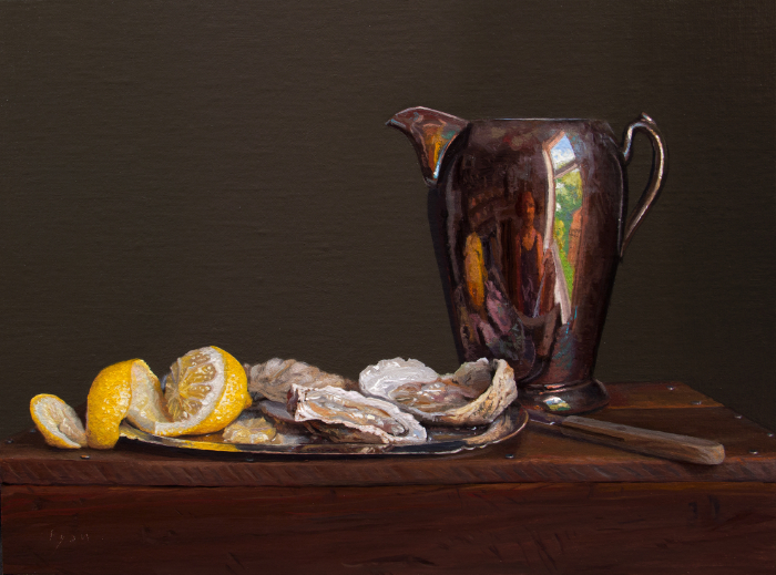 Still Life with Oysters, Lemon & Silver Pitcher