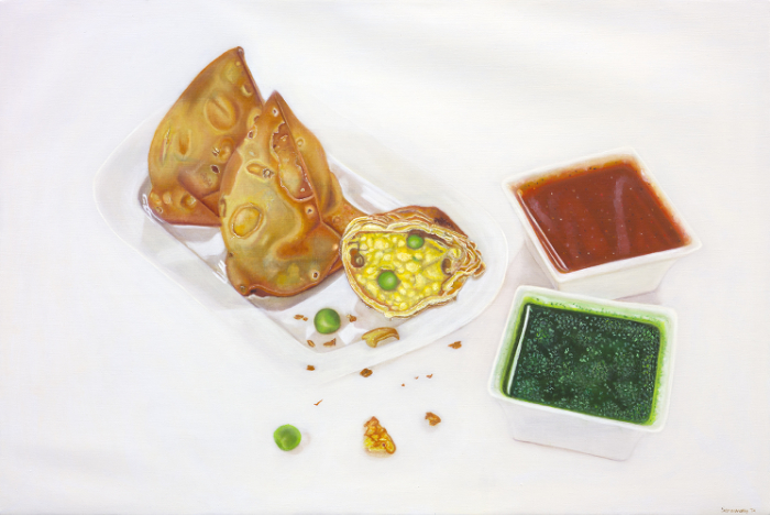 Samosa, Coriander Chutney and Tamarind Chutney