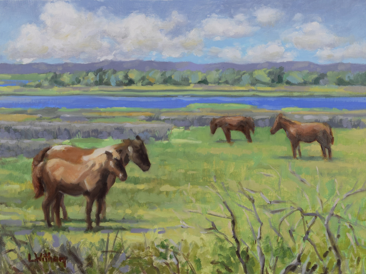 Assateague Wild Ponies, Oil on linen panel, 12x16