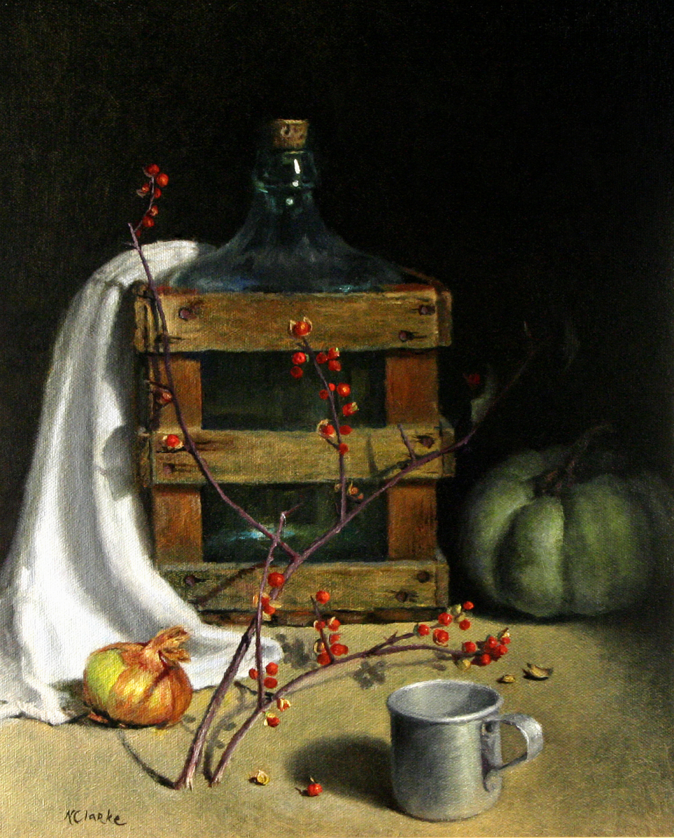 Still Life with Wooden Crate and Water Bottle