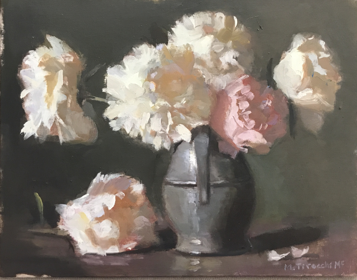 Peonies in Pewter jug