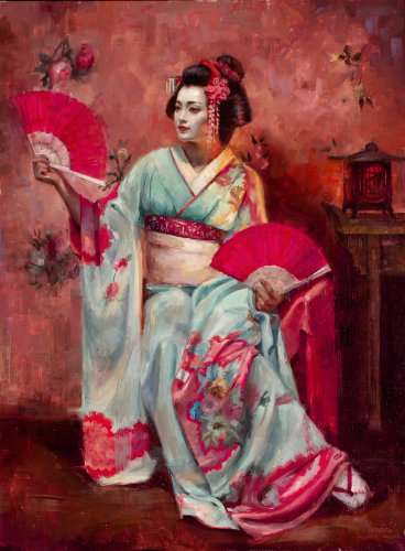 Geisha in Pink and Green