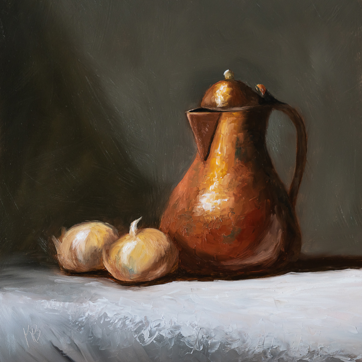 Copper Coffee Pot with Spanish Onions
