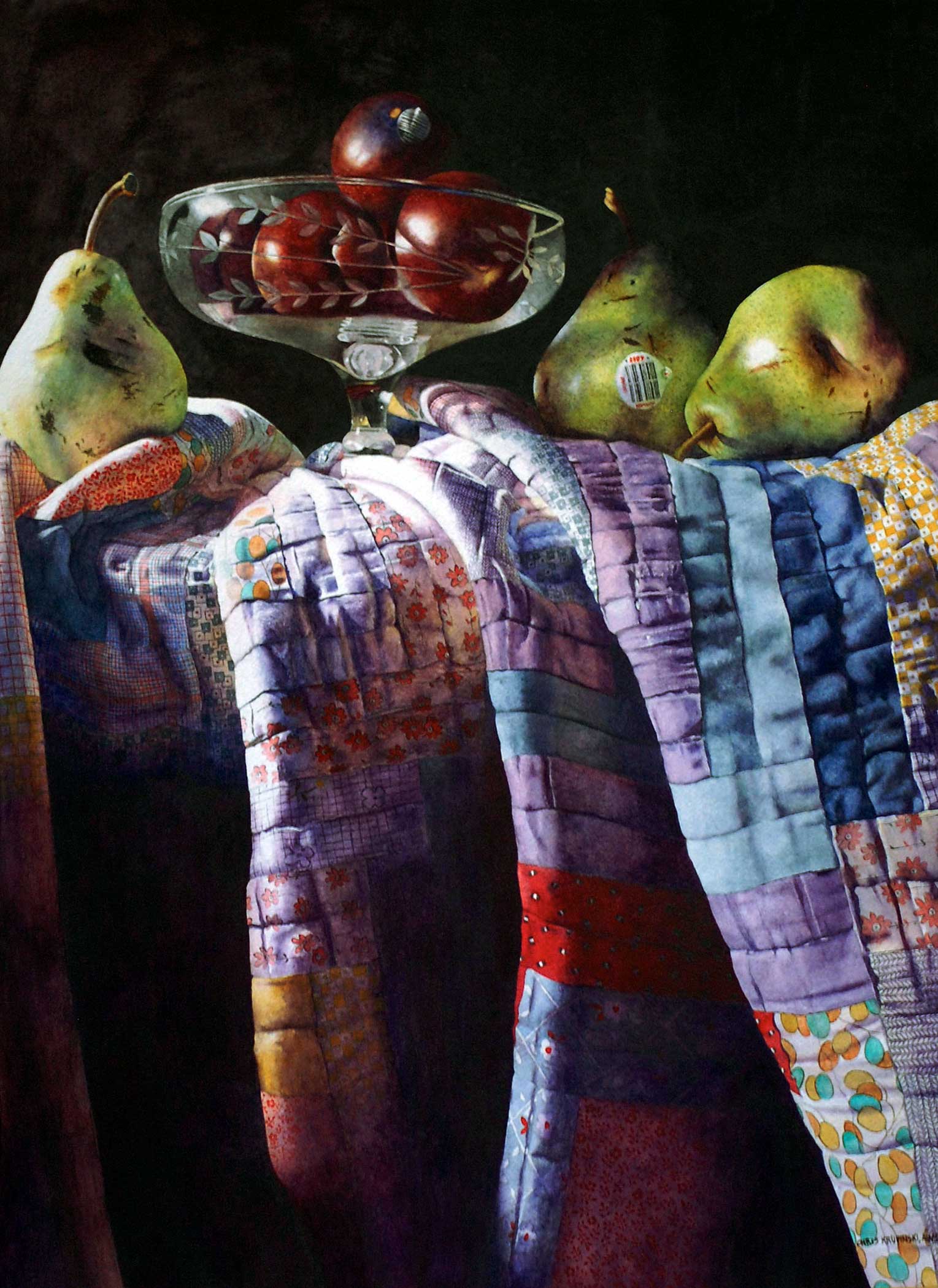 Quilt with Pears and a Bowl of Plums