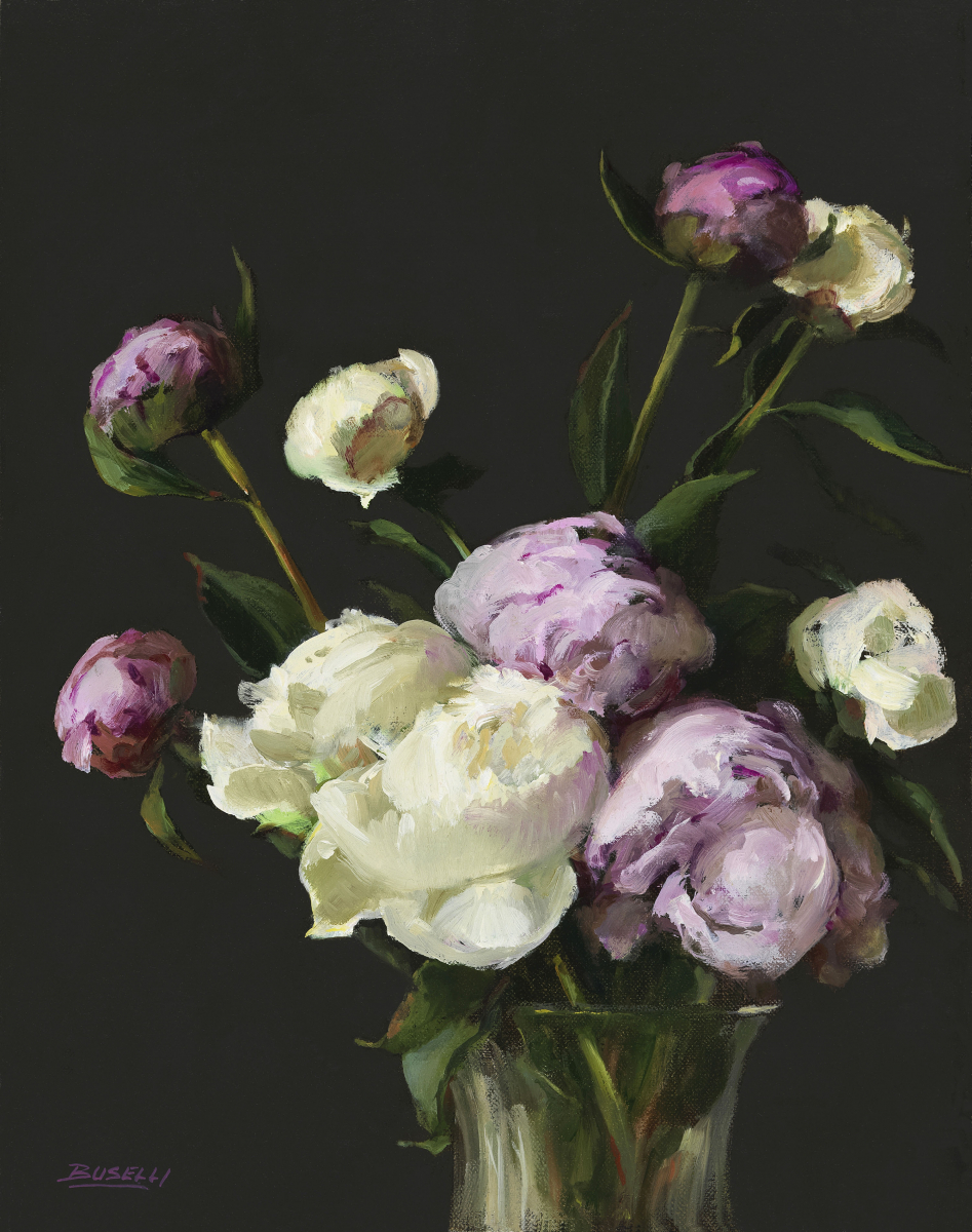 PEONIES IN GLASS VASE