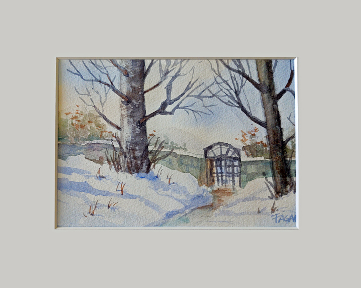 Watercolor Miniature Snowy Gate