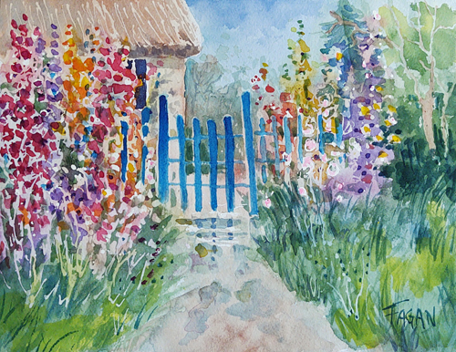 Watercolor Miniature Blue Gate