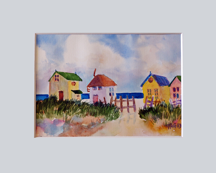 Watercolor Miniature "Beach Cottages"