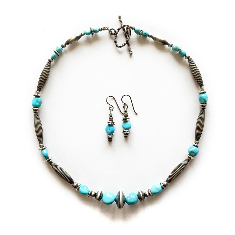 Sleeping Beauty Turquoise and Oxidized Sterling Silver Necklace and Earring set