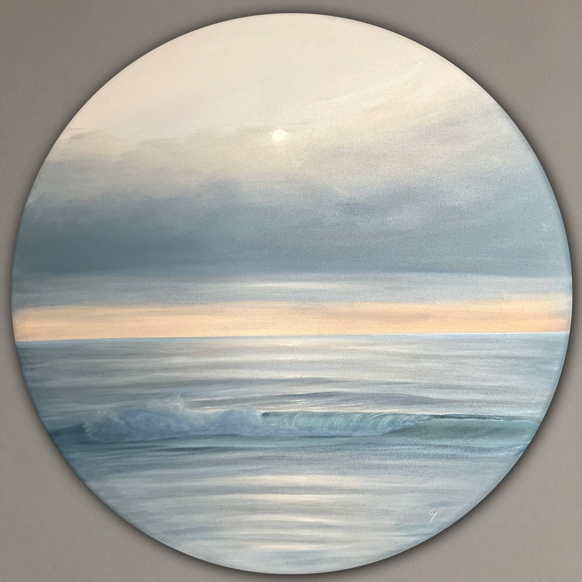 Emerging Light - Original Realistic Seascape Painting oil on round 24  canvas - Original Ocean Paintings by Eva Volf