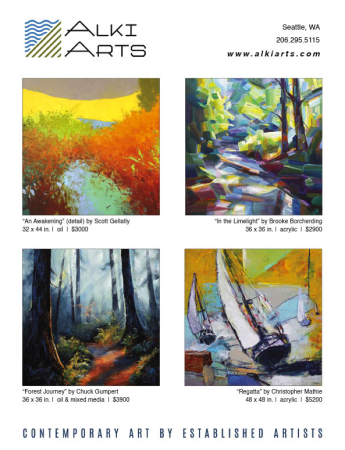 Alki Arts presents contemporary art by established artists: Christopher Mathie, Chuck Gumpert, Brooke Borcherding, Scott Gellatly, & Chris Holt